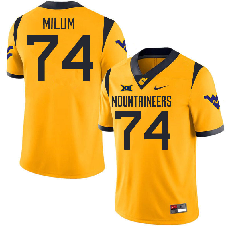 Men #74 Wyatt Milum West Virginia Mountaineers College 2024 New Uniforms Football Jerseys Stitched S